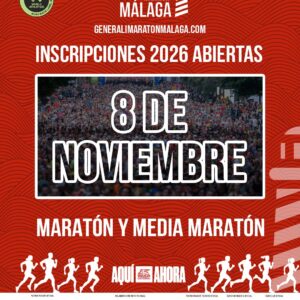 Cartel del Generali Maratón de Málaga 2026: domingo 8 de noviembre, maratón y media maratón