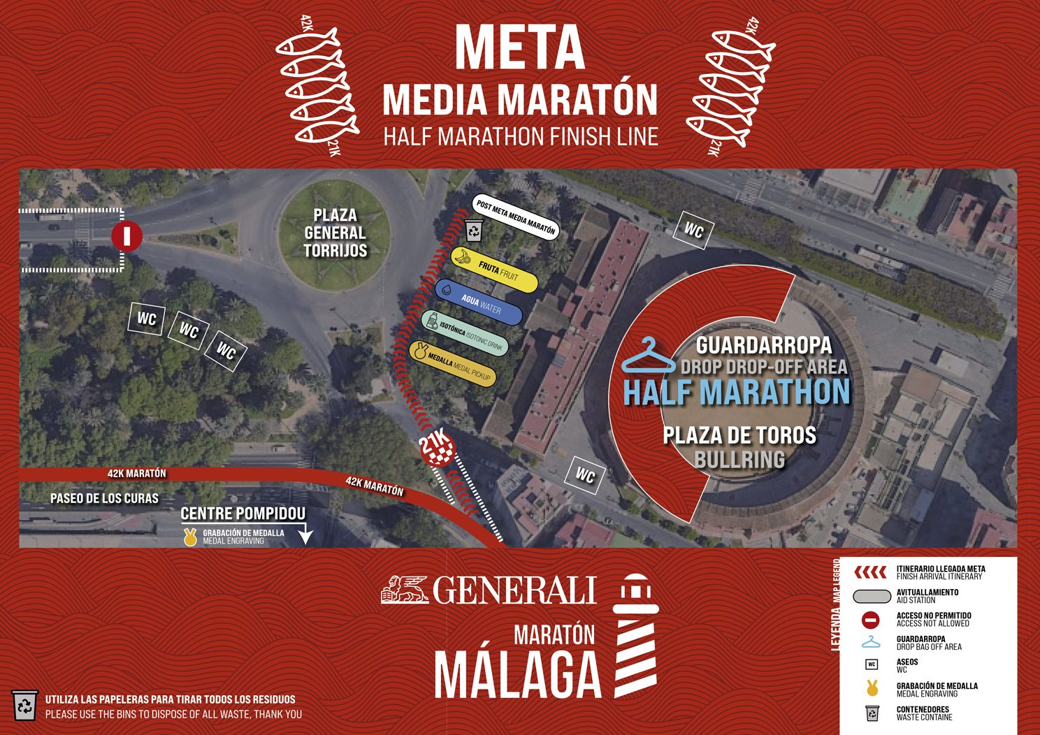 Plano de la meta de la Media Maratón de Málaga en la Avenida Cánovas del Castillo