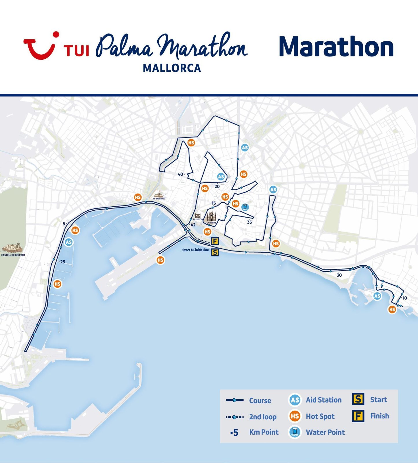 Plano del recorrido del maratón del TUI Palma Marathon Mallorca